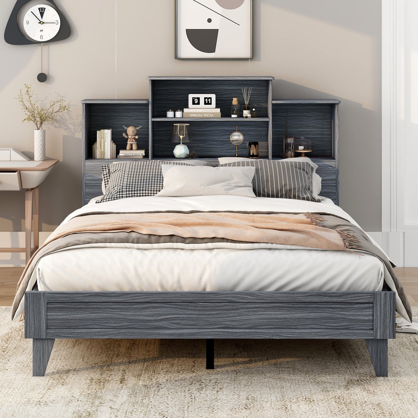 Queen Size Storage Platform Bed Frame