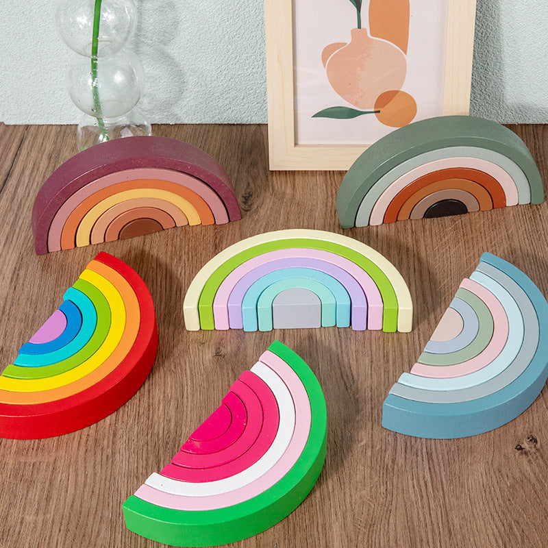 Wooden Rainbow Building Blocks for Children's Intellectual Development and Color Recognition Educational Toy