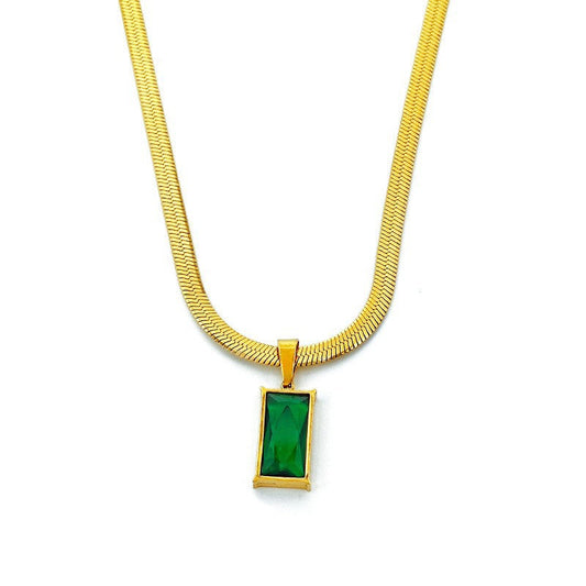Emerald Zircon Pendant Titanium Steel Necklace
