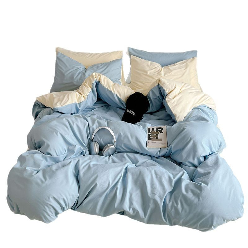 Washed Cotton Solid Color Double Spliced 4 Piece Bedding Set