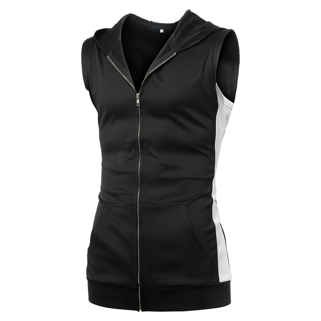 Zipper Splicing Sports Hooded Vest
