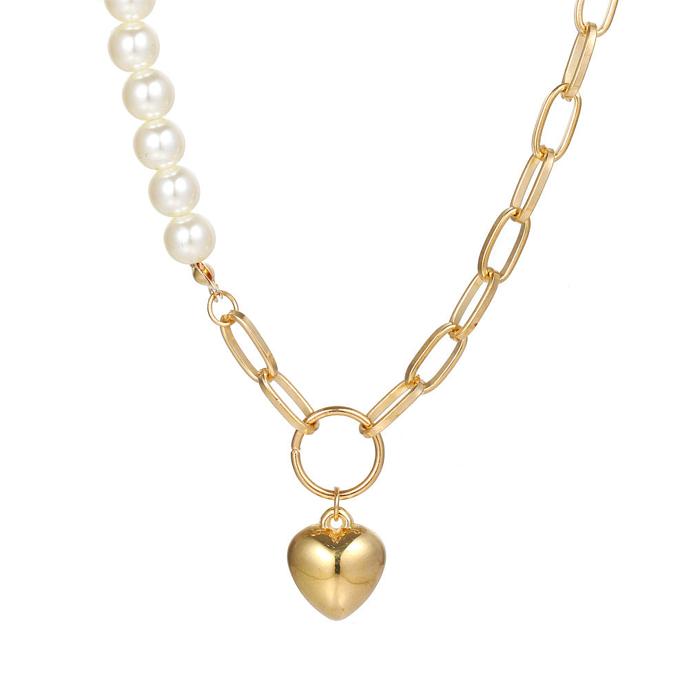 Heart-shaped pearl collarbone necklace