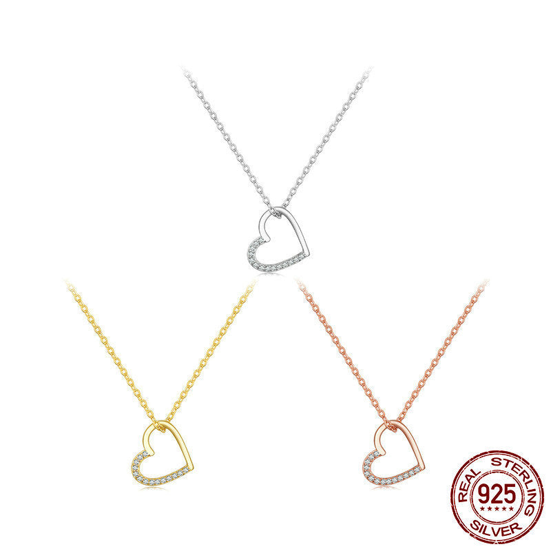 s925 Heart-shaped Plated White Gold Necklace