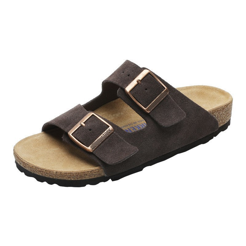 Leather flat bottomed Buchen slippers