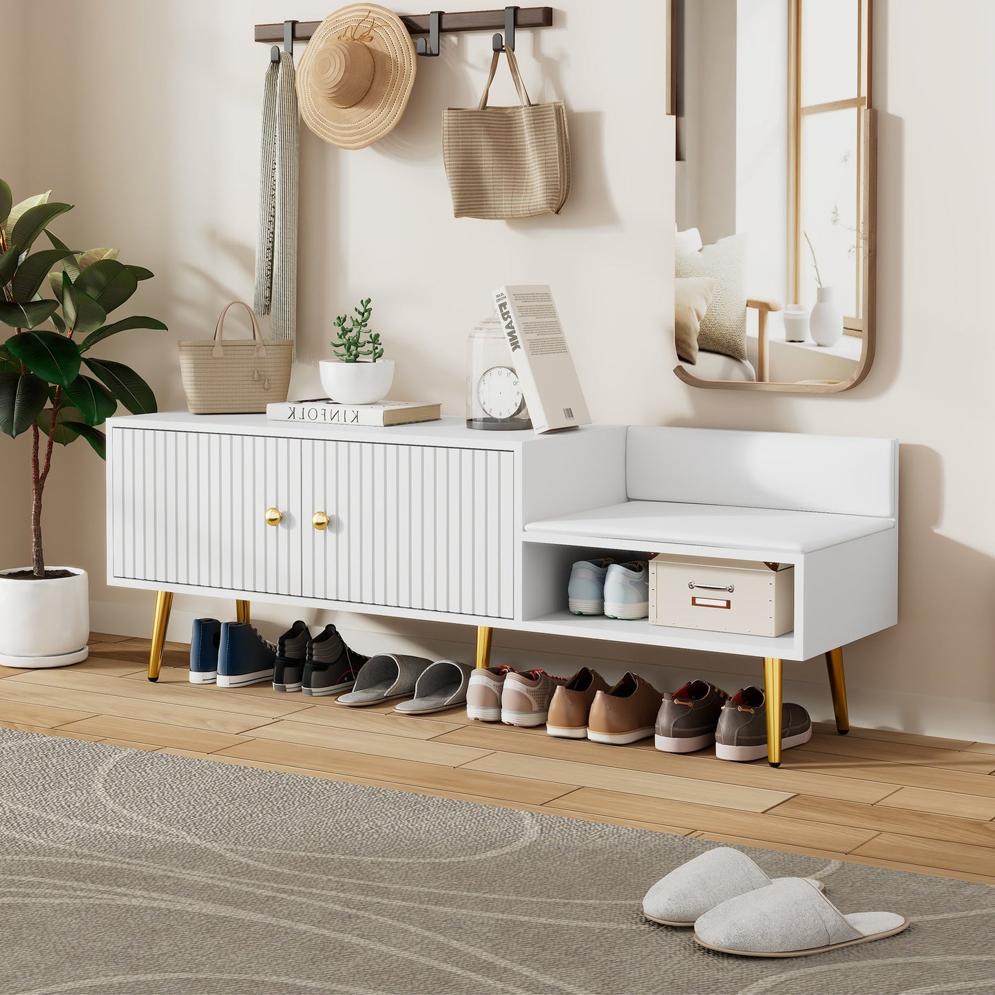 Shoe Storage Bench with Hidden Storage