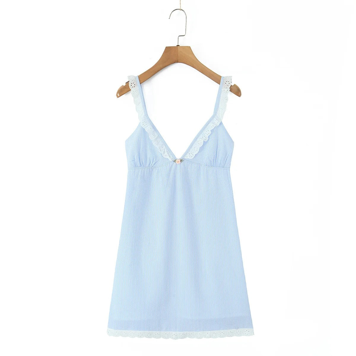 V-neck lace patchwork striped camisole dress