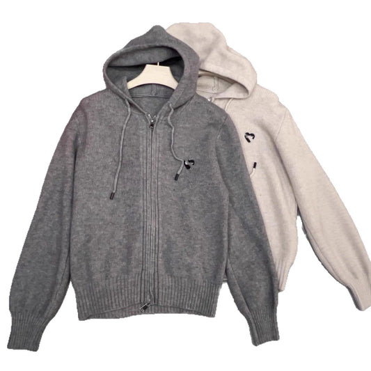 Hooded Double-Zip Knit Cardigan