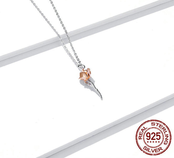 Rose pendant S925 pure silver flower necklace