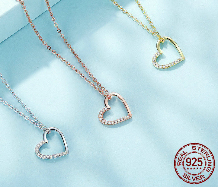 s925 Heart-shaped Plated White Gold Necklace