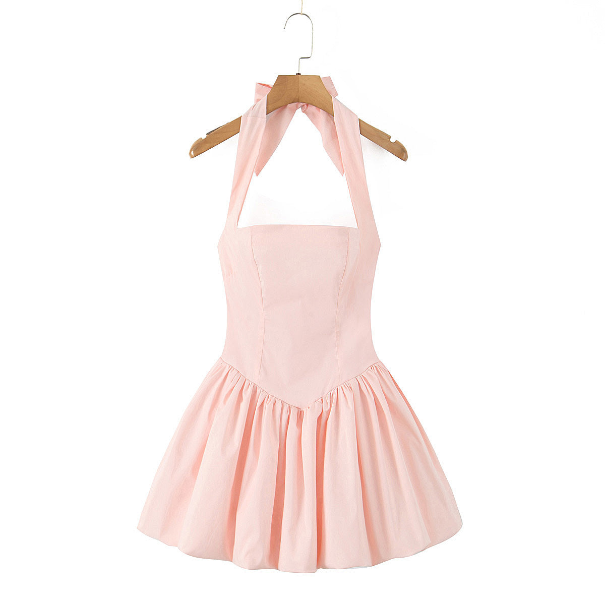 Hanging neck tie and fluffy A-line Dress