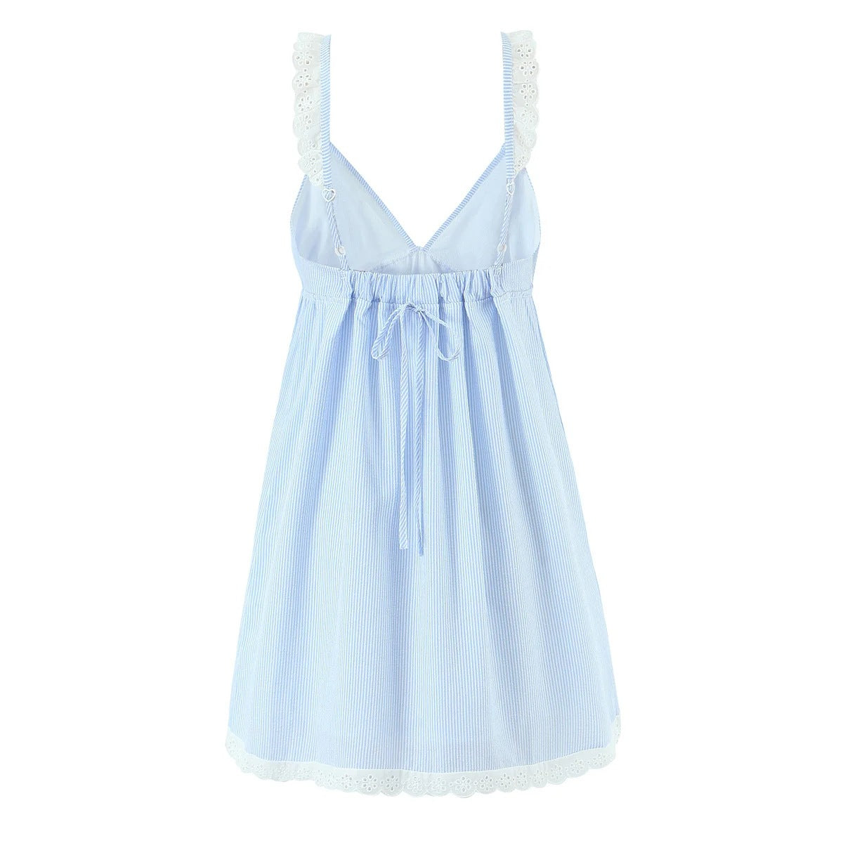 V-neck lace patchwork striped camisole dress