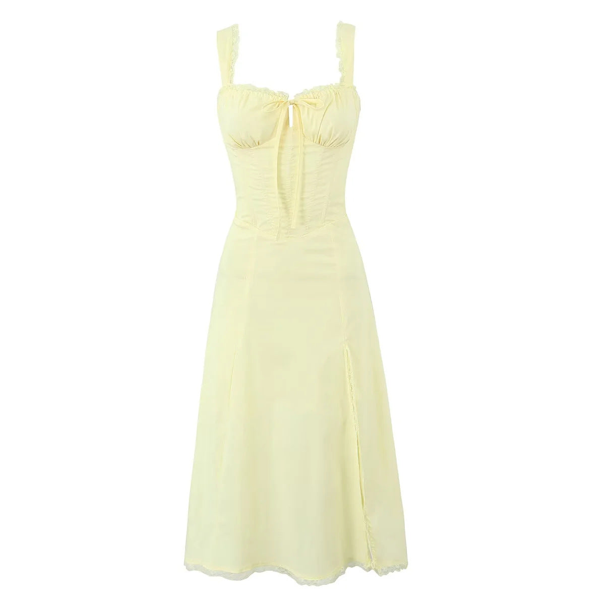 Lace-trimmed collar spliced camisole dress