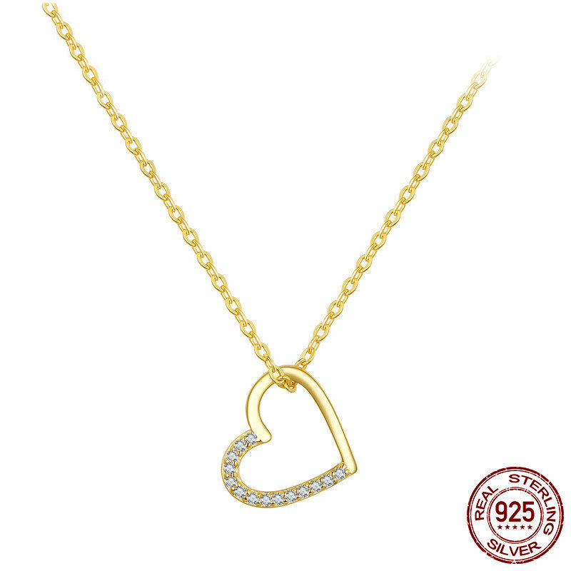 s925 Heart-shaped Plated White Gold Necklace