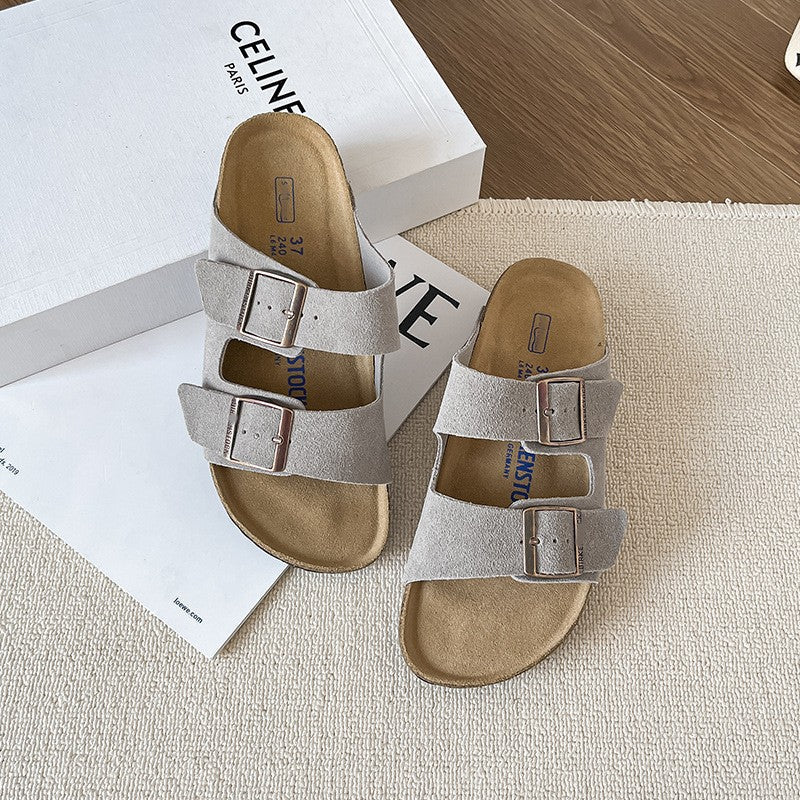 Leather flat bottomed Buchen slippers