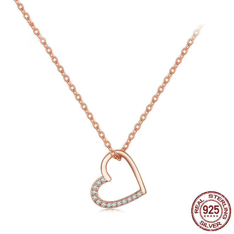 s925 Heart-shaped Plated White Gold Necklace