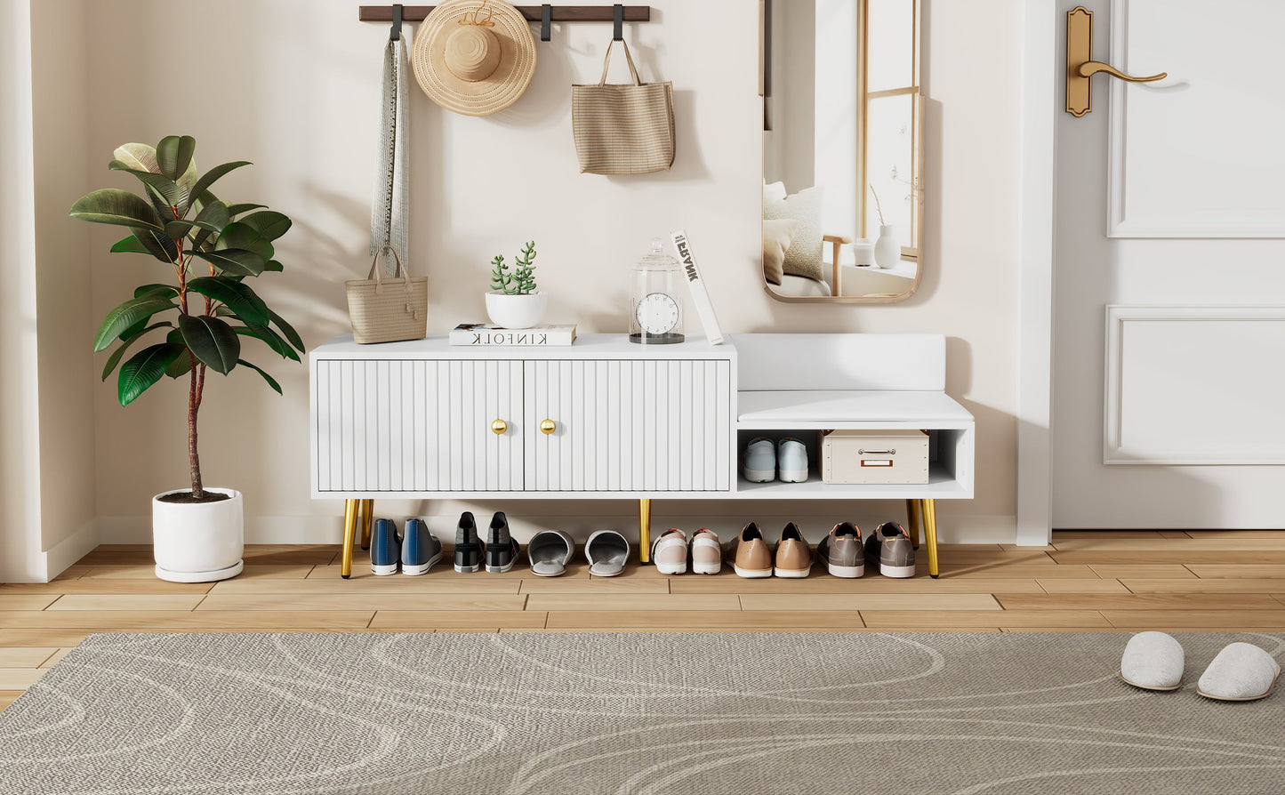 Shoe Storage Bench with Hidden Storage