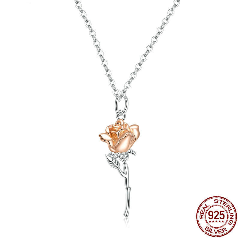 Rose pendant S925 pure silver flower necklace