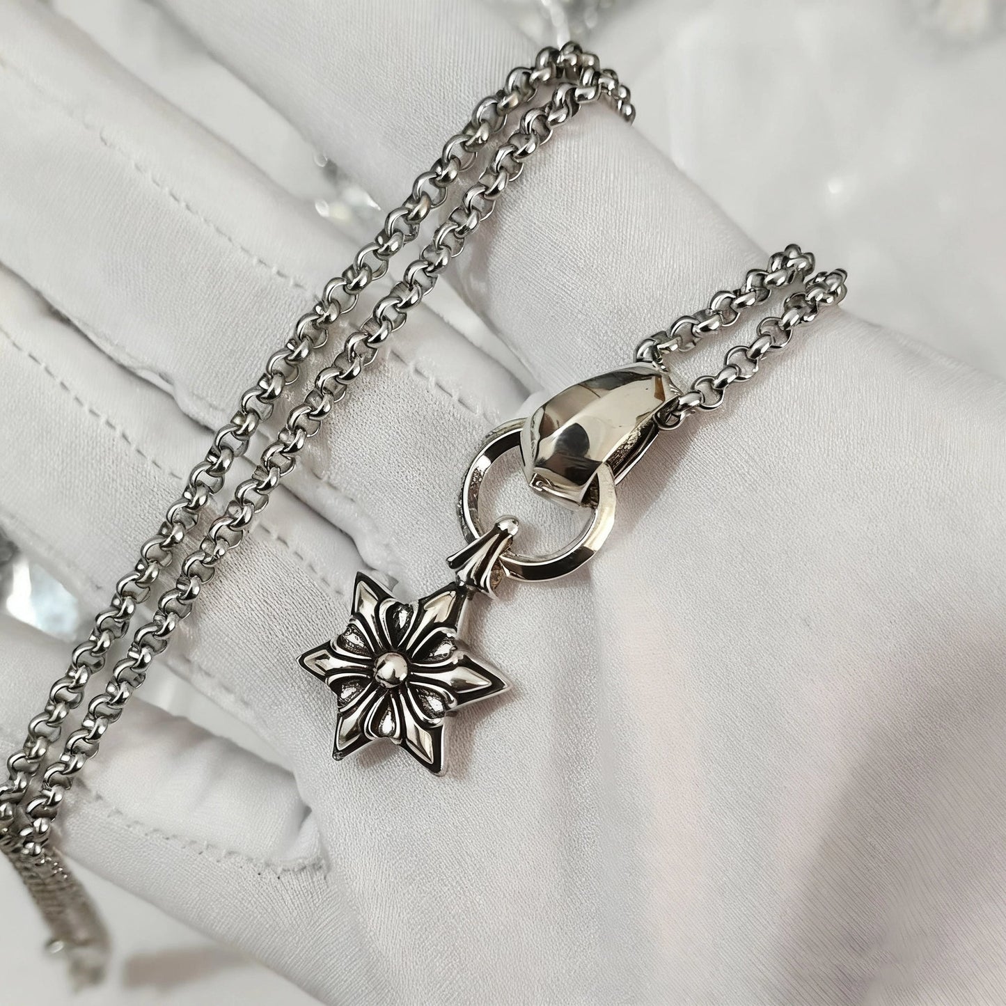 Cross necklace hexagonal star chain ﻿