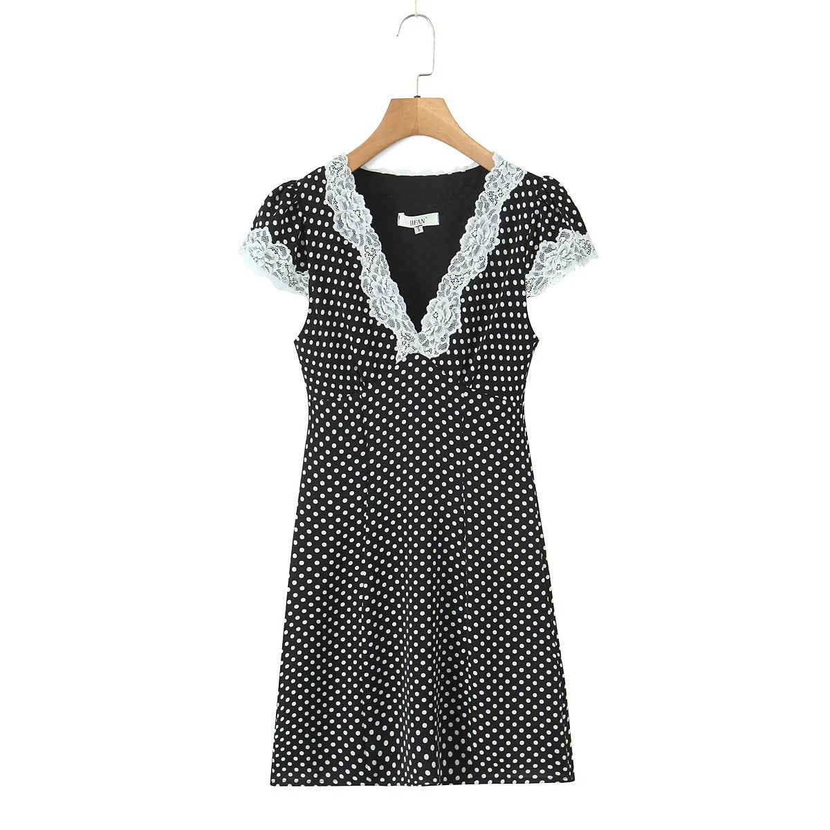 Lace patchwork polka dot print dress