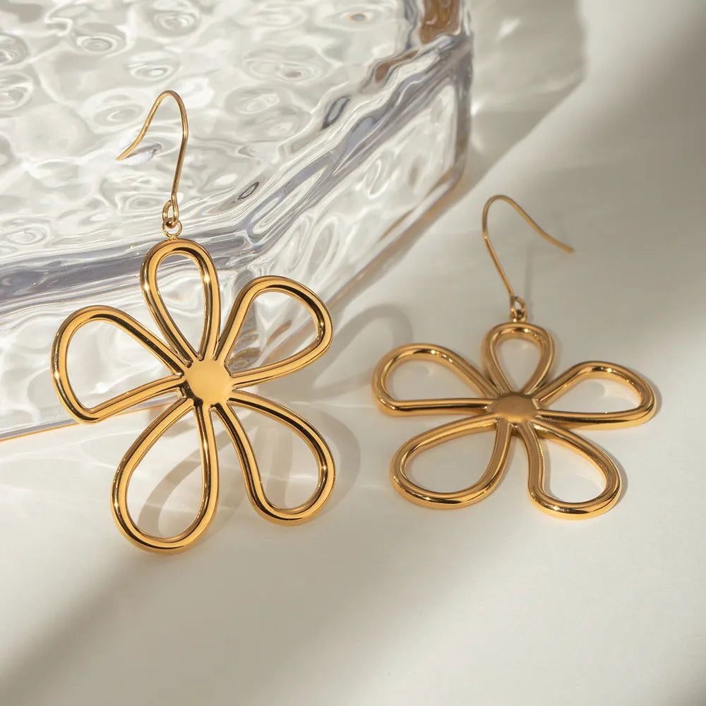 Stainless steel line flower earrings