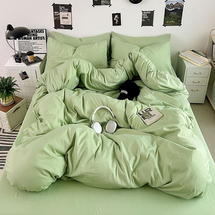 Washed Cotton Solid Color Double Spliced 4 Piece Bedding Set