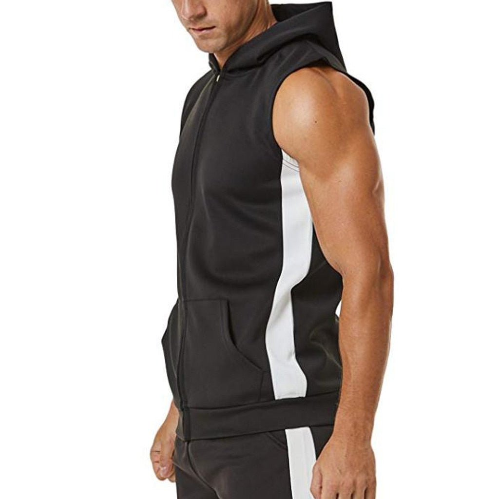 Zipper Splicing Sports Hooded Vest
