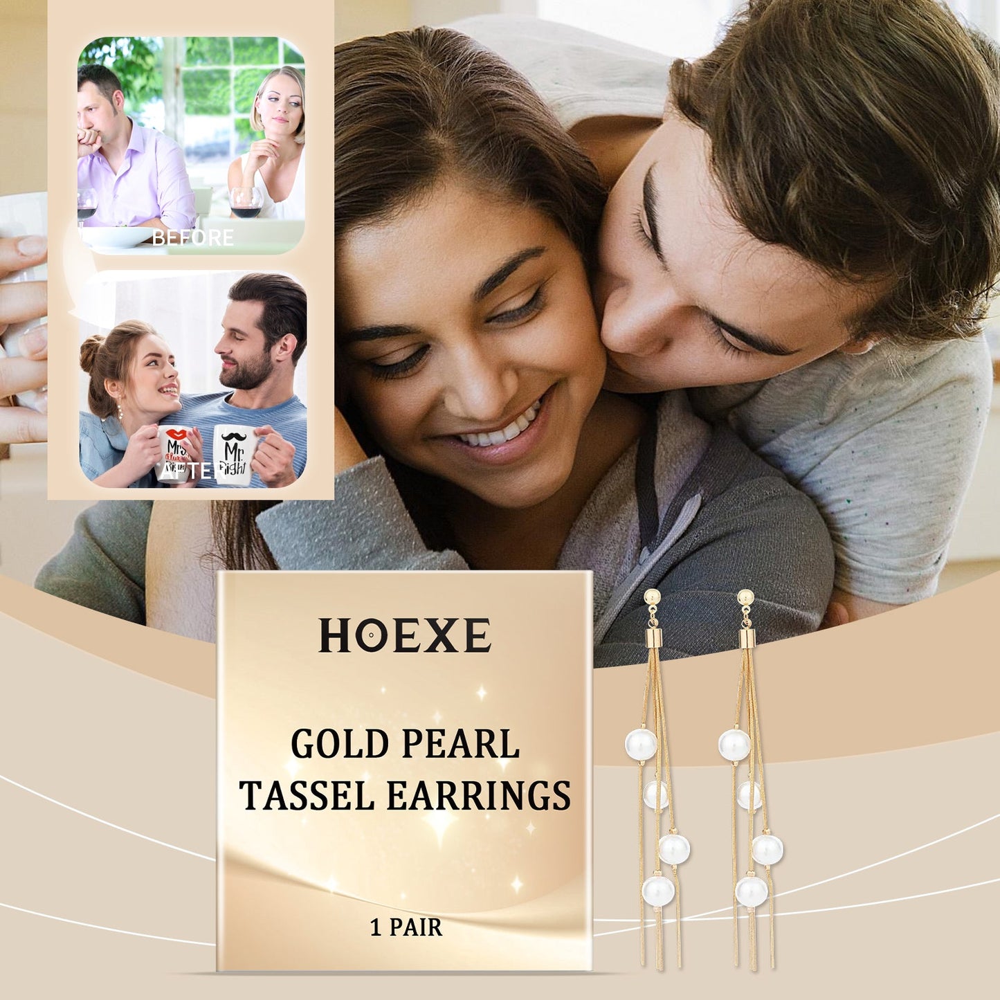 Hoexe Gold Pearl Fringe Earrings