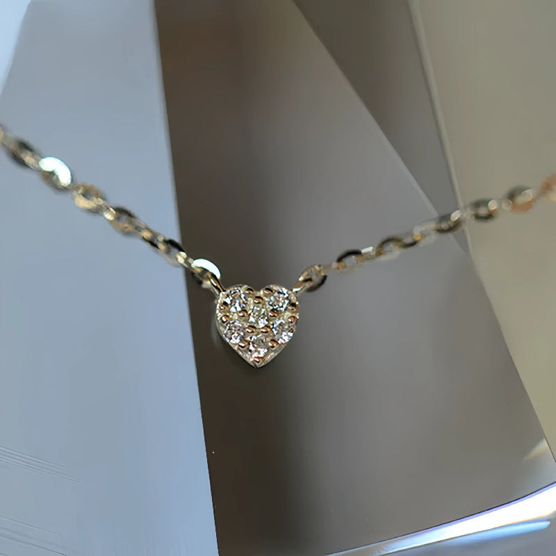 S925 pure silver plated with 14K gold mini heart necklace