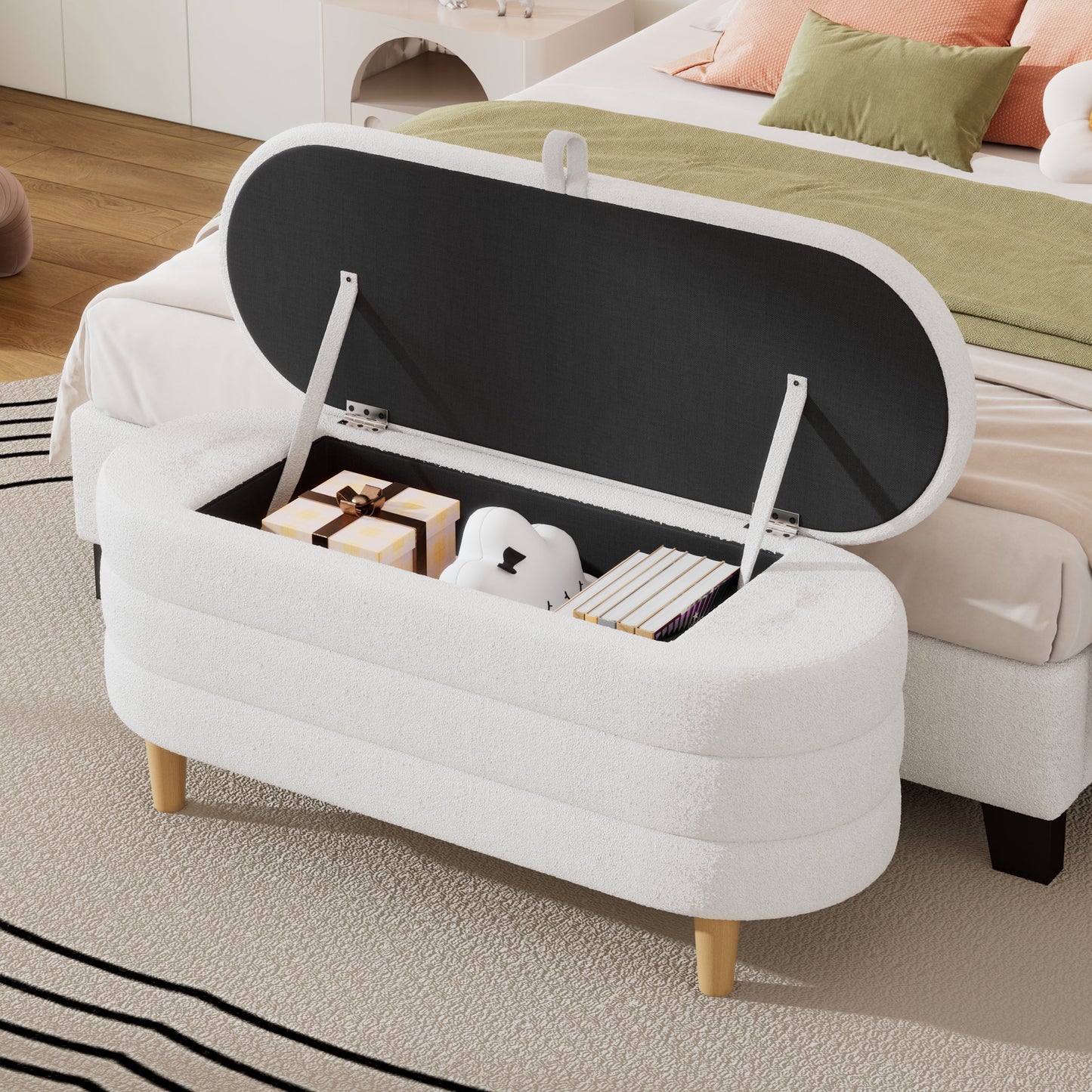 Sherpa Fabric Storage Ottoman
