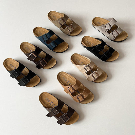 Leather flat bottomed Buchen slippers