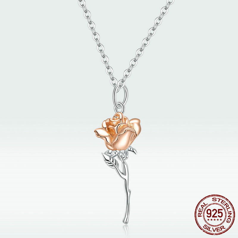Rose pendant S925 pure silver flower necklace