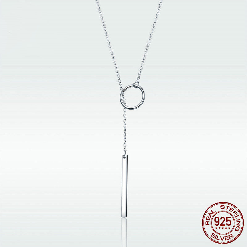 Simple Round and Bar Necklace S925 Sterling Silver Necklace