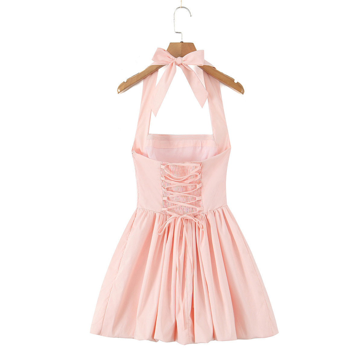 Hanging neck tie and fluffy A-line Dress