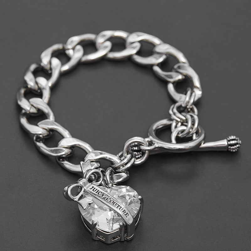 Crystal Gemstone Love Zircon Bow Pendant Bracelet
