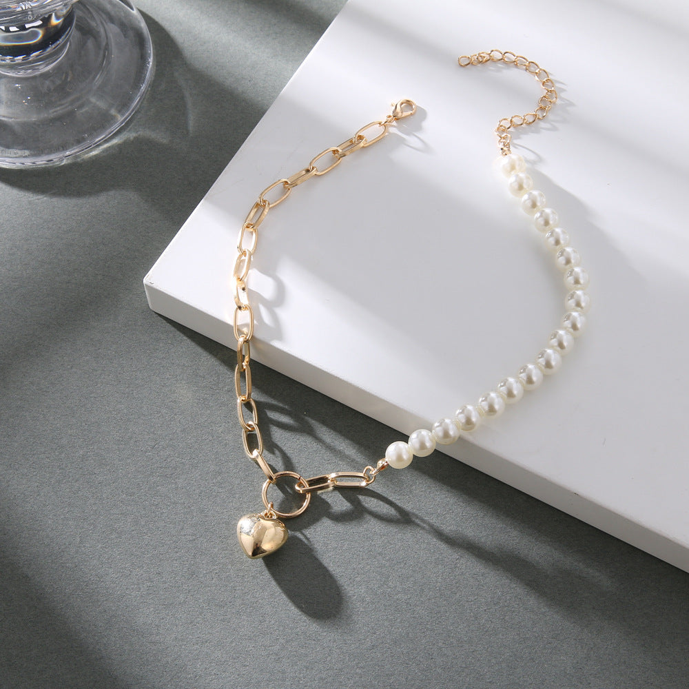 Heart-shaped pearl collarbone necklace