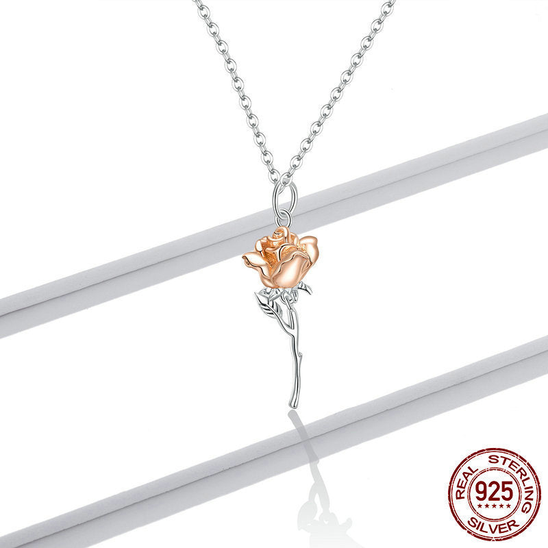 Rose pendant S925 pure silver flower necklace