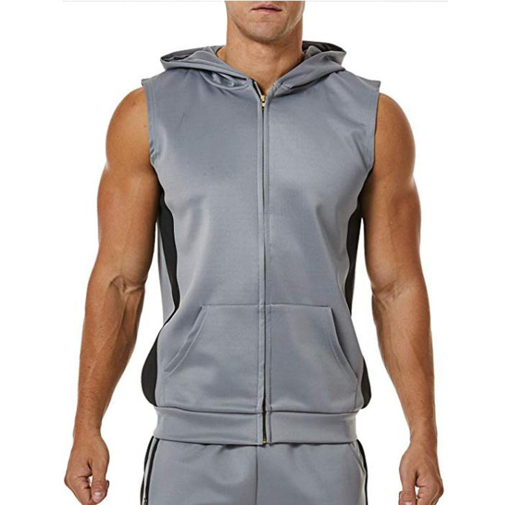 Zipper Splicing Sports Hooded Vest