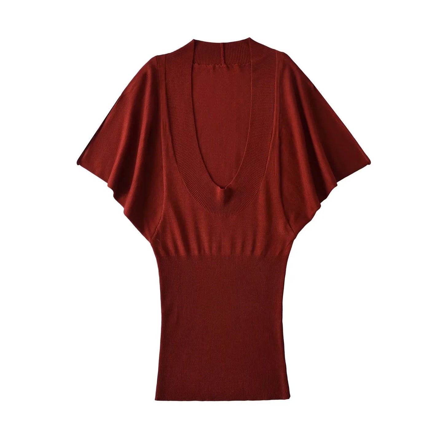 U-neck waist cinched knitted hooded dress