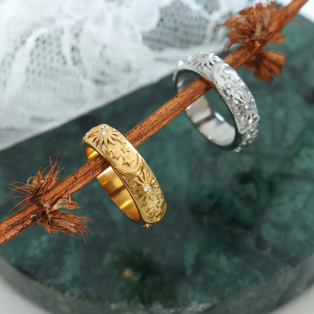 Star Moon Shaped Sparkling Zircon Ring