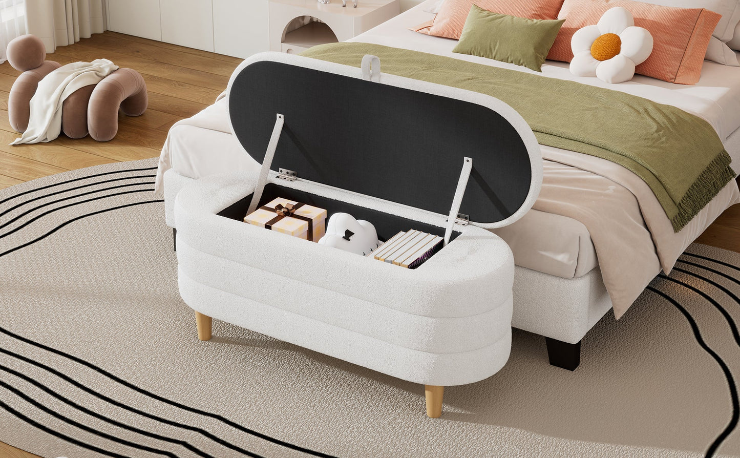 Sherpa Fabric Storage Ottoman