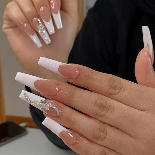 24 Pieces Press On Nails French Ballet Manicure