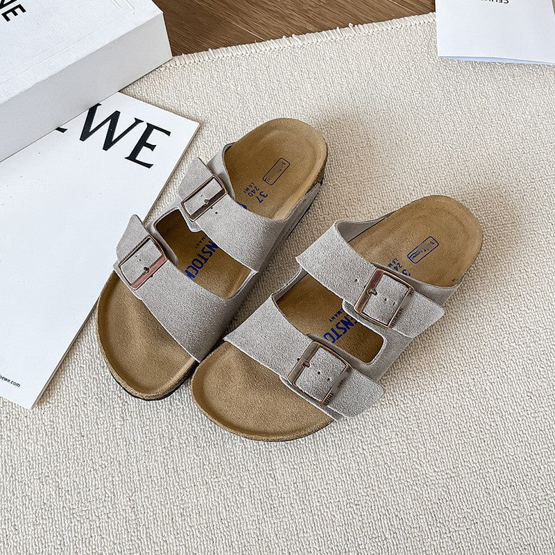 Leather flat bottomed Buchen slippers