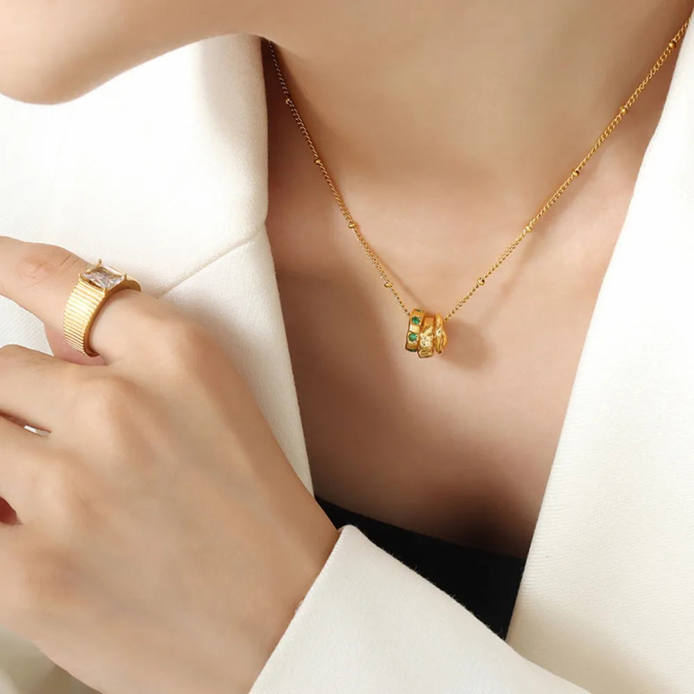 Titanium Steel Pendant Inlaid with Zircon Necklace