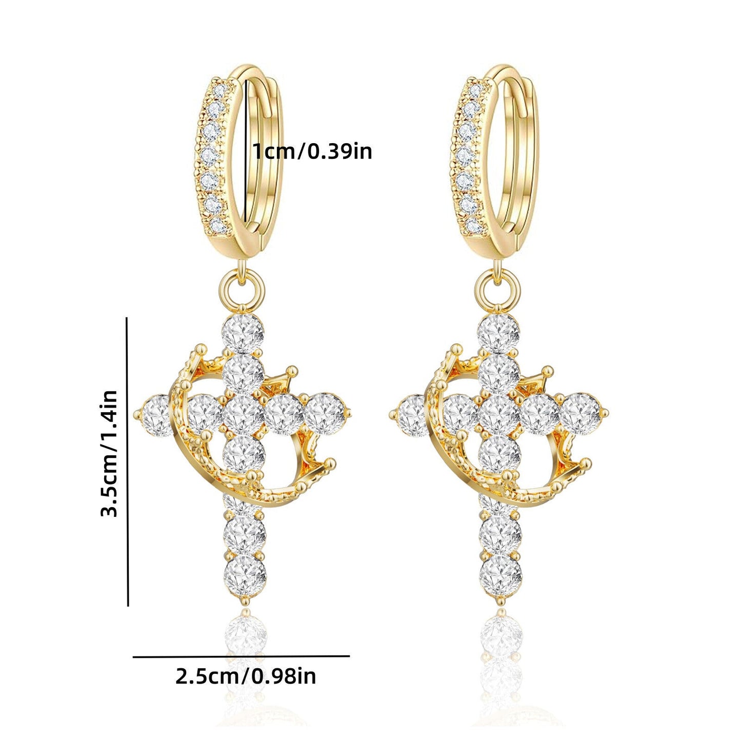 Rotating Crown Cross Earrings Set with Zircon