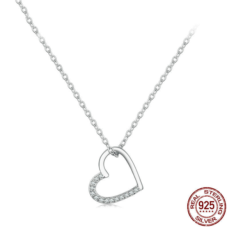 s925 Heart-shaped Plated White Gold Necklace