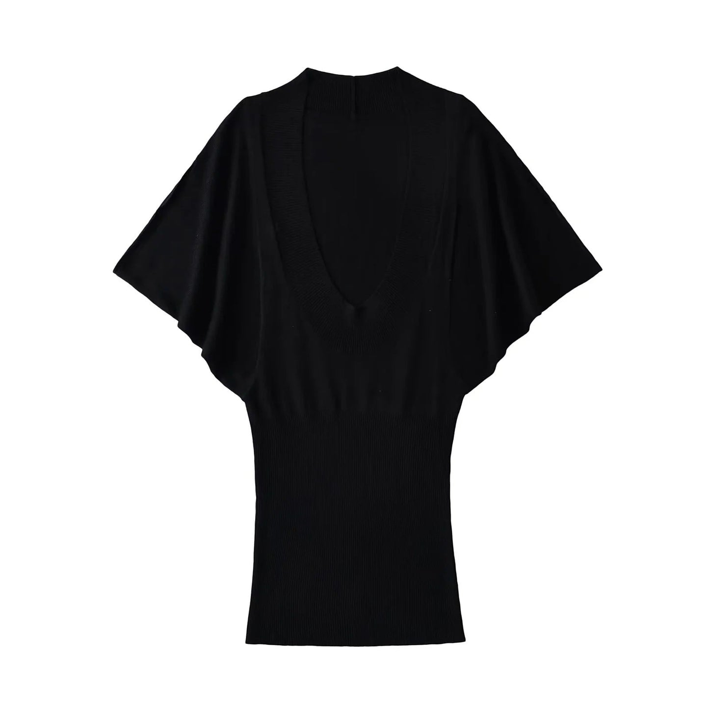 U-neck waist cinched knitted hooded dress