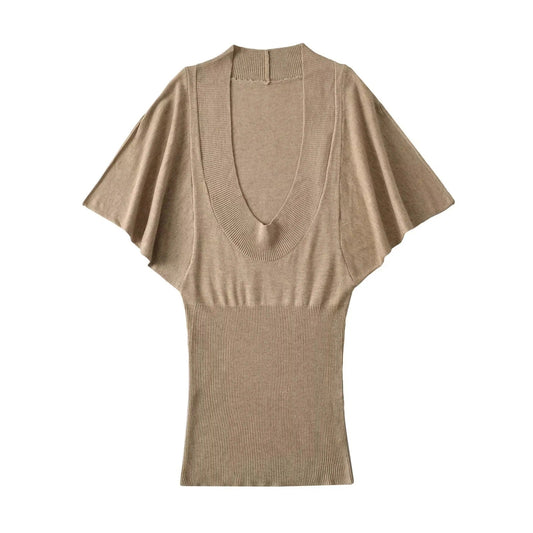 U-neck waist cinched knitted hooded dress