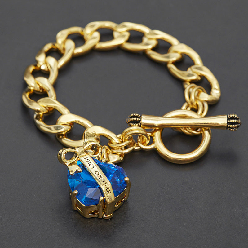 Crystal Gemstone Love Zircon Bow Pendant Bracelet