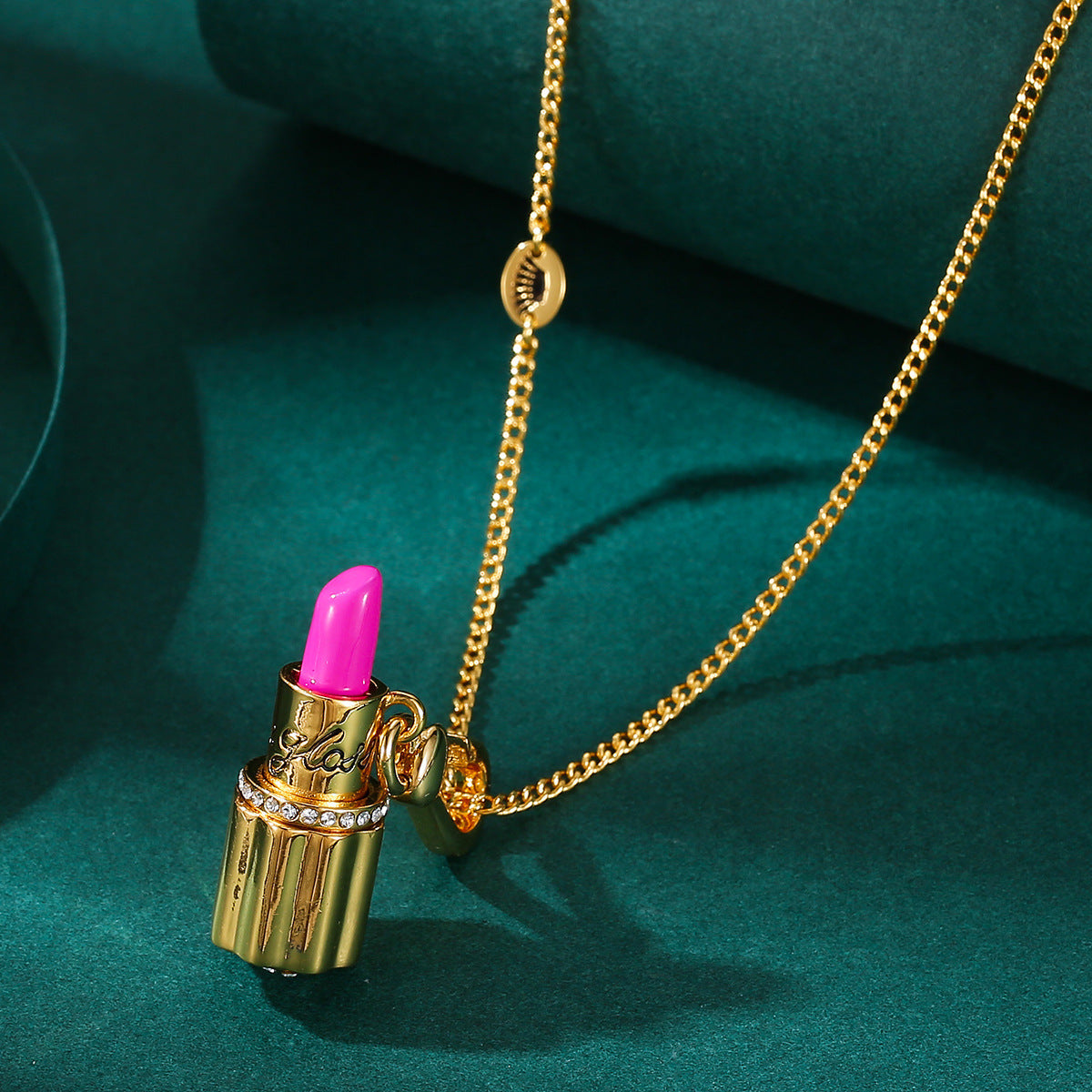 Enamel glazed diamond studded metal letters pendant necklace