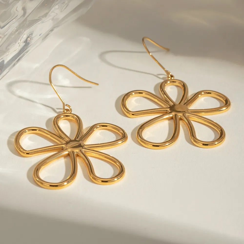 Stainless steel line flower earrings